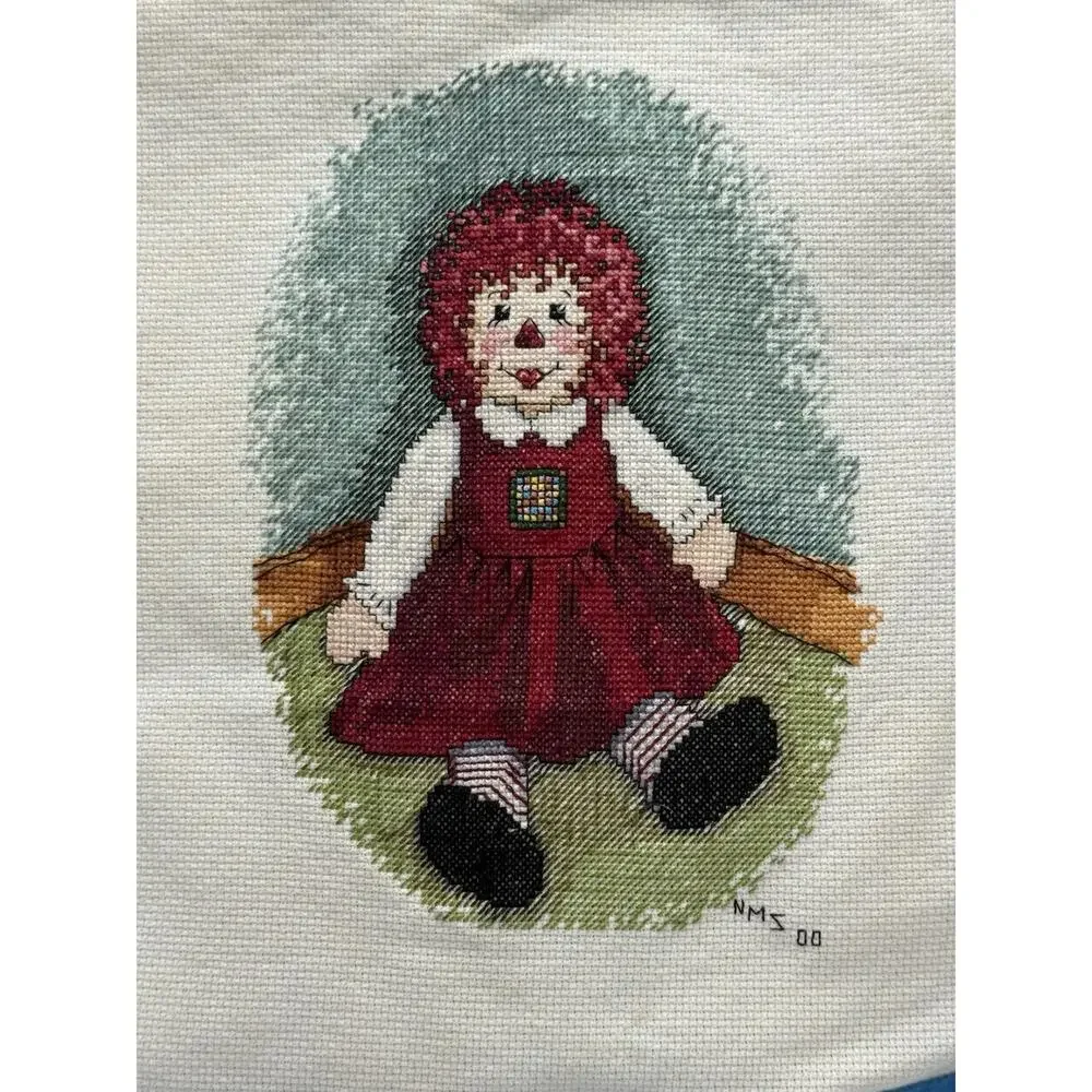 Handmade Raggedy Ann & Andy Tapestry‎ & Quilted Pillow Set 16x16